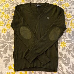 Ariat women’s V-Neck Olive Sweater with Elbow Patches